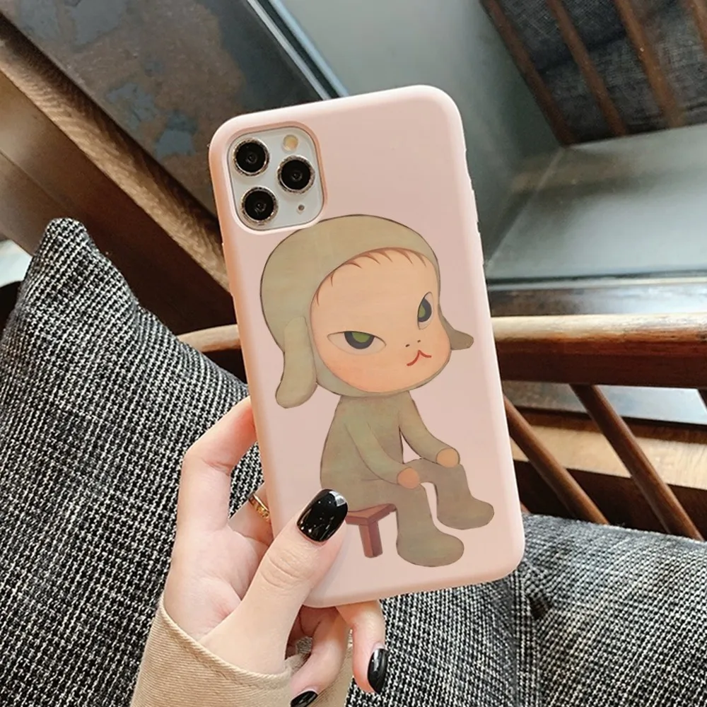 Yoshitomo Nara Phone Case for iPhone 14 11 12 13 Mini Pro Xs Max 8 7 6 6S Plus X XR Solid Candy Color Case