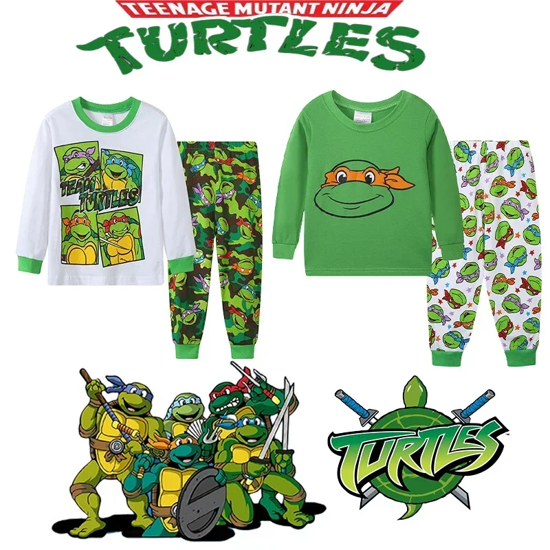 CartoonTeenage Mutant Ninja Turtles Kids Pajama Set TMNT Cotton Long Sleeve Round Neck Top Long Pants Boys Girls Sportswear Set