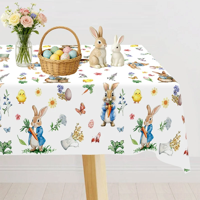 Niedliche Hasen-Oster-Tischdecke, Einweg-Tischdecke mit Hasen und Eiern, Osterdekoration für Zuhause, Küche, Frühling, Garten, Tischdecke