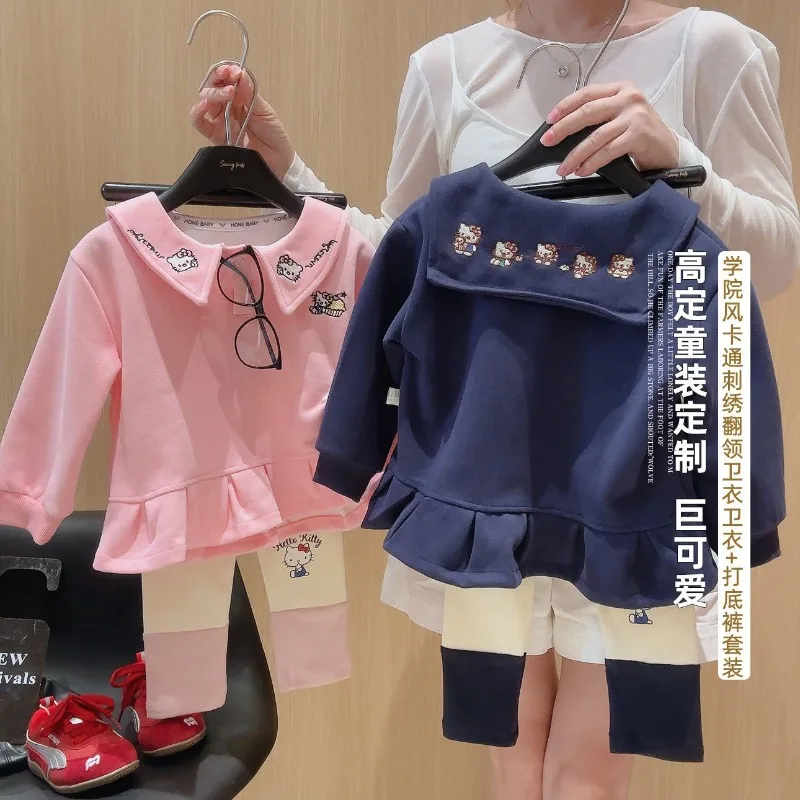 

Kawaii Hello Kitty Sanrio Children Cute Cartoon Comfortable Hoodie Student Thermal Sportswear Trousers Birthday Gift for Kids