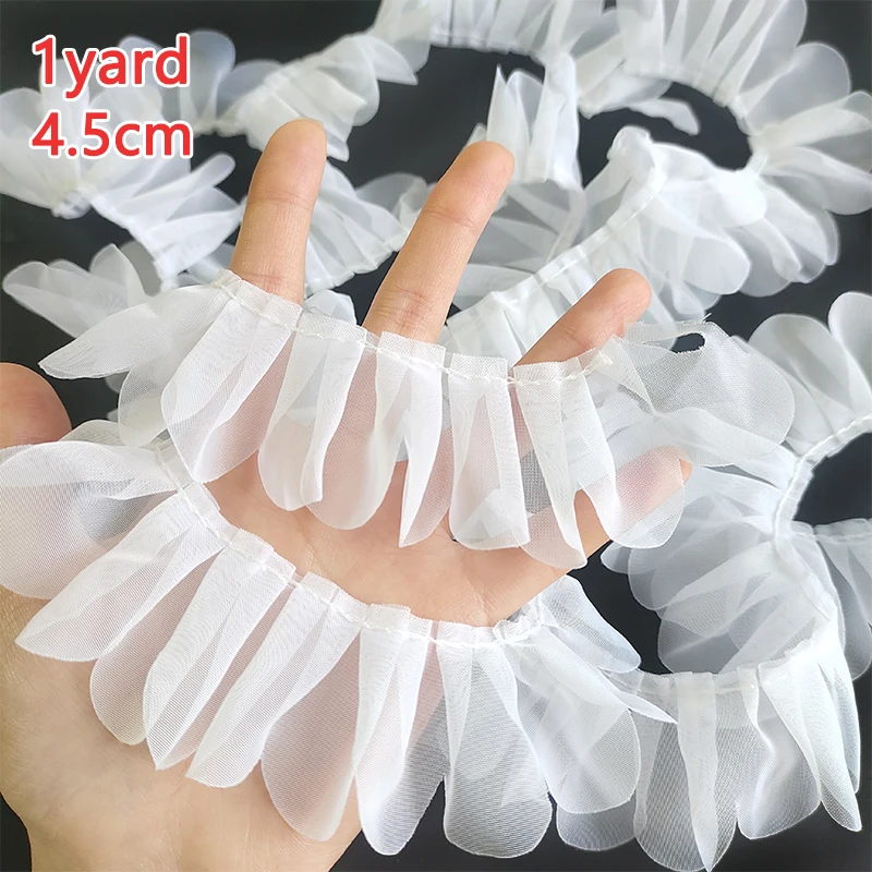 1 yarda de encaje para decoración de ropa, tiras de 4.5cm, rollos de cinta, bordes blancos para coser, sari indio pakistaní