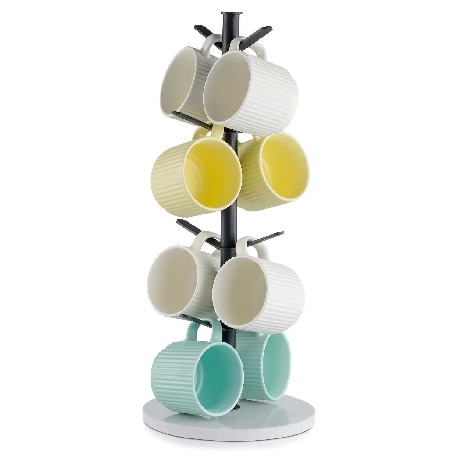 Metal Steel Storage Rack Countertop Caddy Organizer 8-Hook Compact Holder with Tray Rails Smooth Marble Base Space Saving Stand Tool-Free Installation for Kitchen Home Decor Accessories