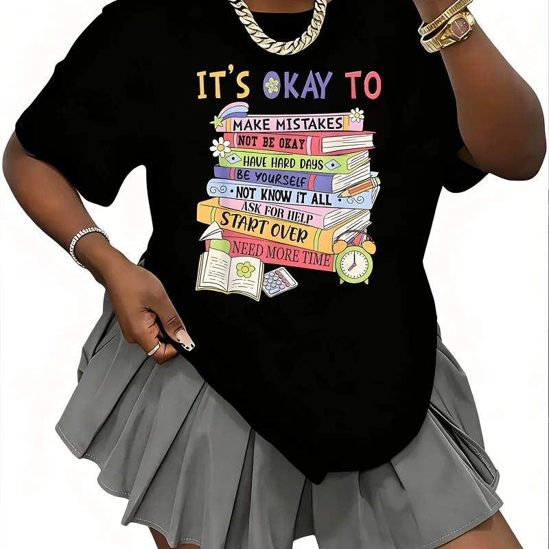 It's Okay It's Okay Women's T-Shirt 100% Cotton Fun Print Short Sleeve Top Casual Round Neck Tee S-5Xl