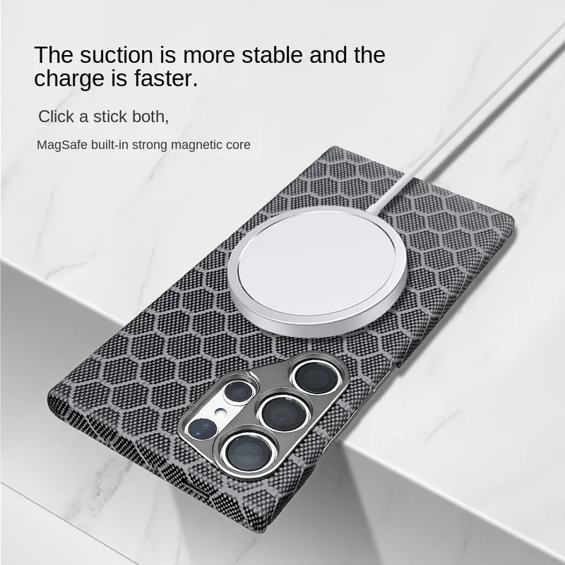 Real Genuine Carbon Fiber Magnetic wireless charging Back Cover For Samsung Galaxy S24 Ultra Honeycomb pattern shockproof Case