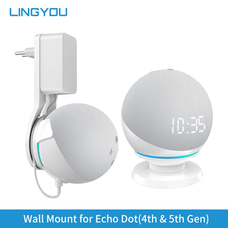 LINGYOU منفذ جدار جبل حامل سطح المكتب ل Alexa Echo Dot 5th 4th Gen مكبر الصوت الذكي توفير المساحة الملحقات دون فوضوي