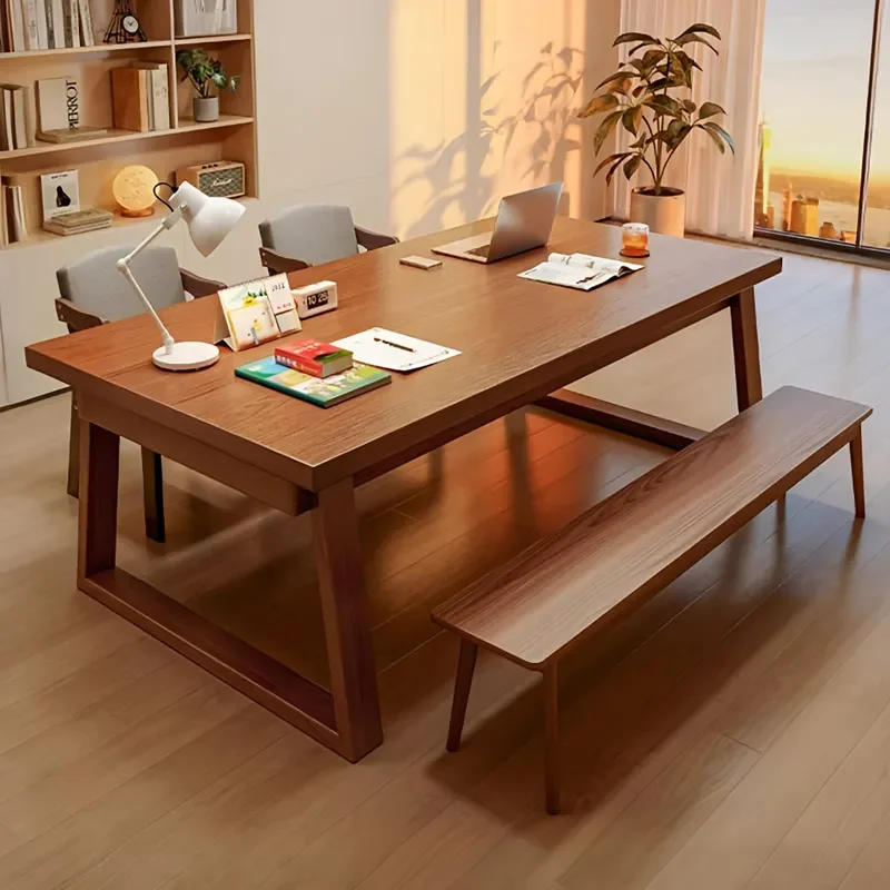 Solid Wood Desk For Living Room Large Strip Table Home Office Long Workbench Light Luxury Modern Table Chair Set