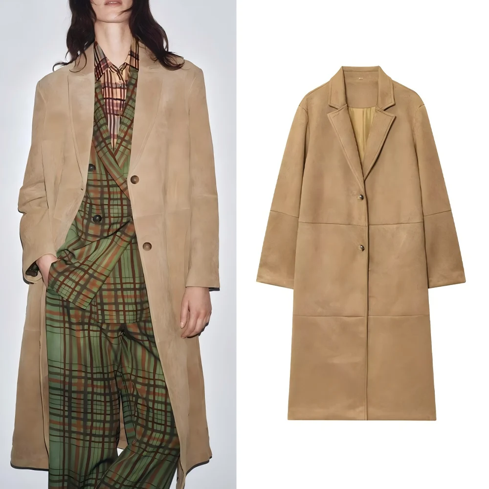 

Женское пальто 2025 года, новое модное свободное однобортное длинное стильное теплое замшевое пальто в стиле ретро с длинными рукавами и карманами, женское пальто, шикарный топ