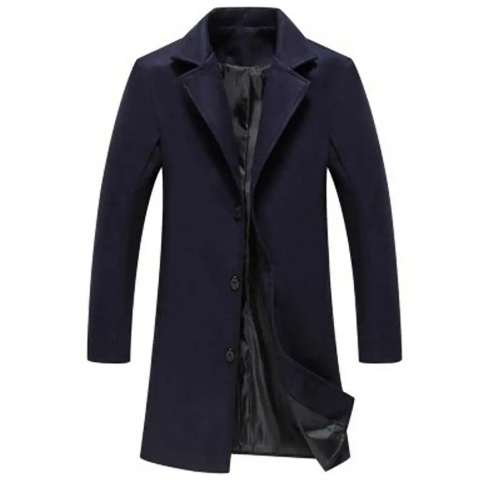 Single Breasted Lapel Long Coat Jacket Fashion Autumn Winter Casual Overcoat Plus Size Trench Men's Woolen Coats Solid Color