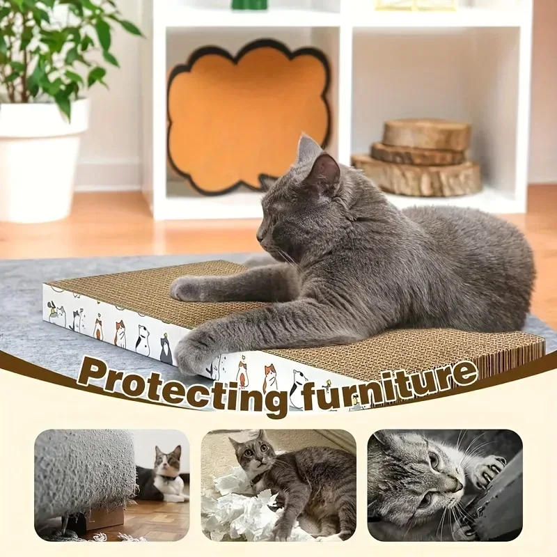 1 pcs Extra-Durable Cat Scratching Pad - Thick, Non-Shedding Corrugated Cardboard with Wave Design for Indoor Cats