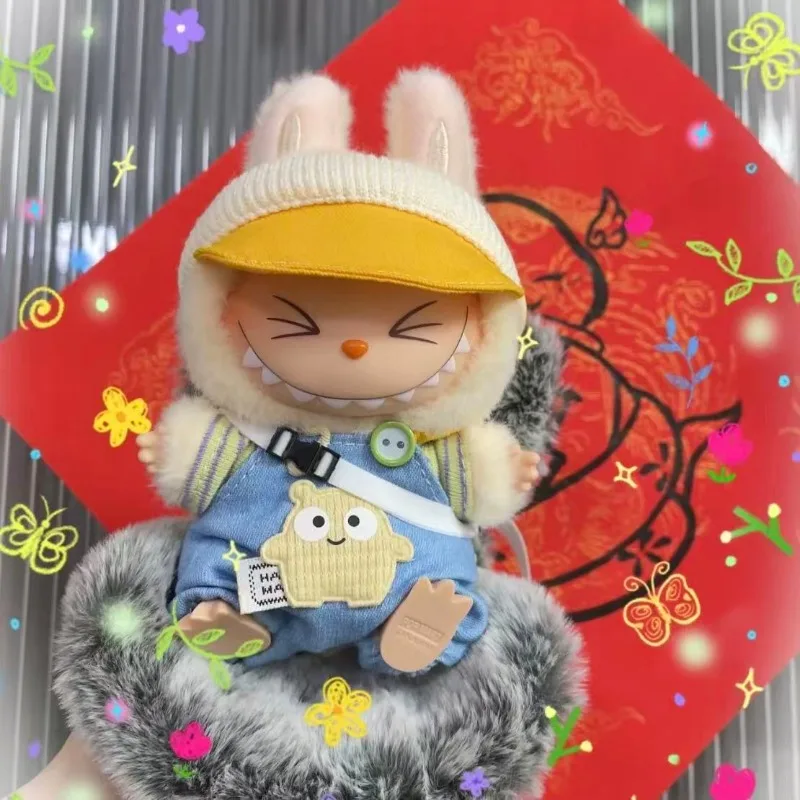 Ubranka dla lalek Labubu 17 cm, akcesoria, wielokolorowe ogrodniczki, zestaw ubrań dla lalek Macaron, prezent.