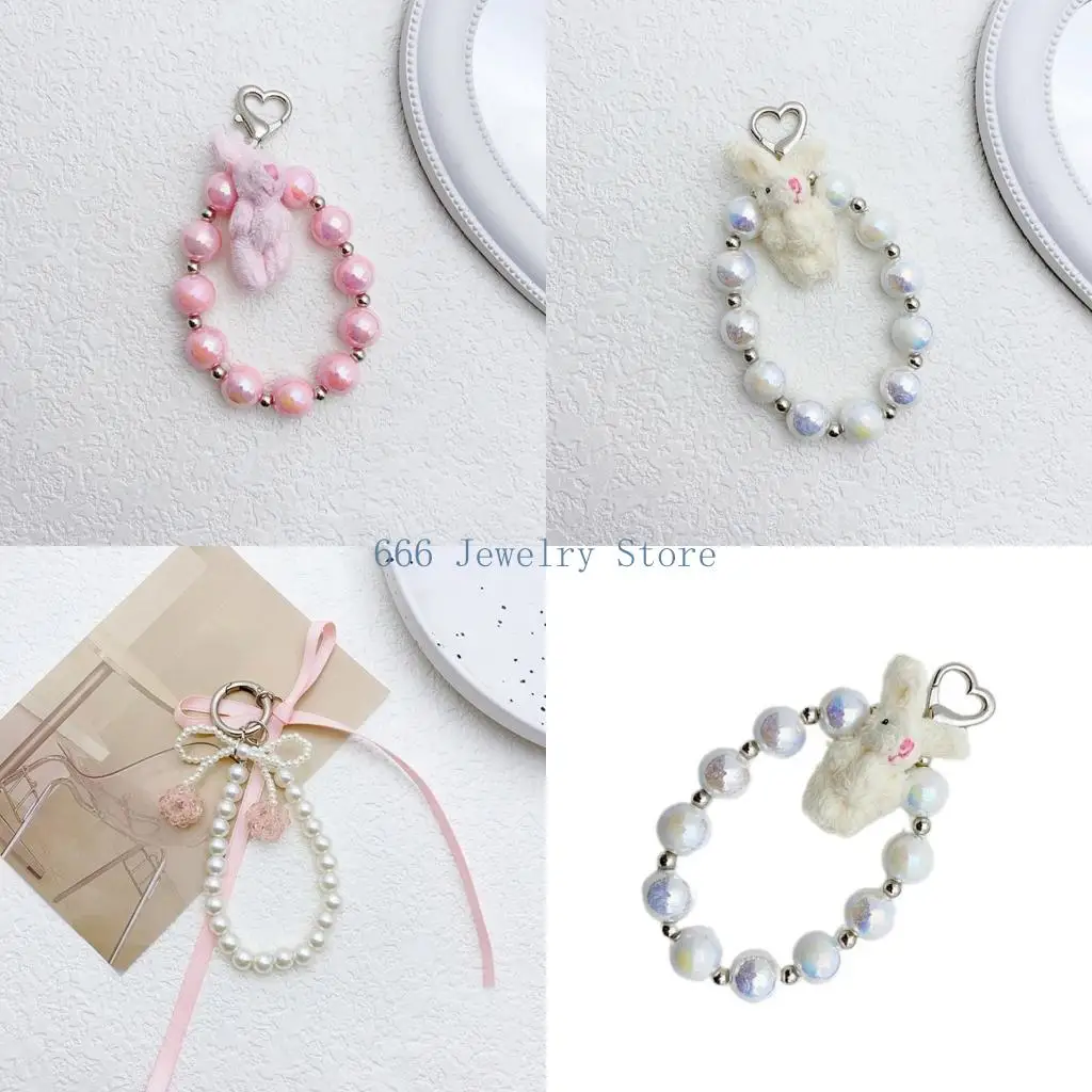 F2TD Sweetheart Pearl Bows Key Rings Handmade Craft Supplies Jewelry Accessory Household Charm for Backpacks and Mobiles