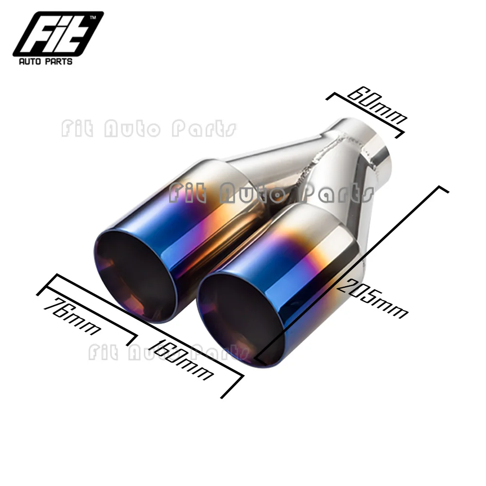 1PCS Double Wall 2/2.5/3 Inch Exhaust Pipe Tip Dual Muffler Tail Pipe for Universal Car silver blue