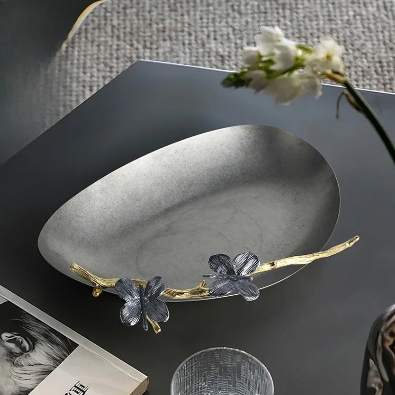 Stainless steel old fruit plate living room coffee table dining table snacks nut plate decorative ornament