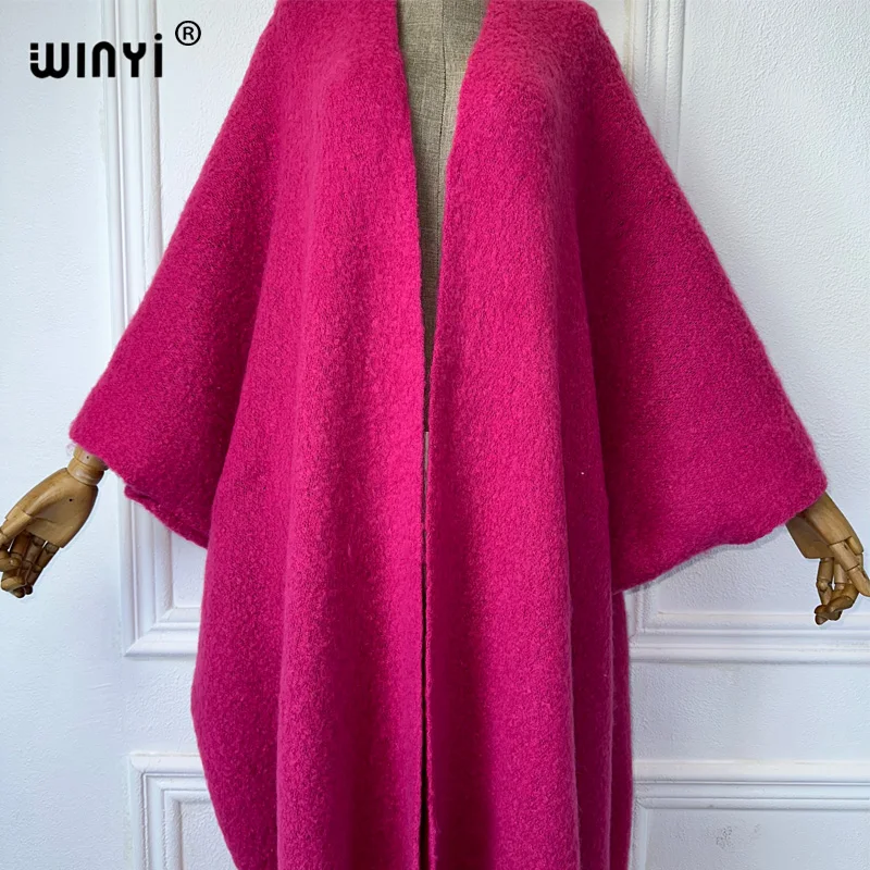 WINYI winter cardigan women monochrome Luxury Fur Neutral coat Thick comfortable Warm Female poncho long down coat winter abaya