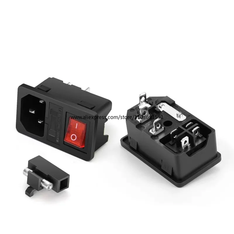 with 10A fuse ! Red Rocker Switch Fused IEC 320 C14 Inlet Power Socket Fuse Switch Connector Plug Connector