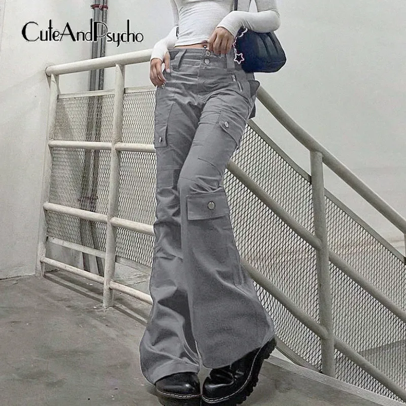 

Cuteandpsycho Vintage Pockets Denim Pants Harajuku Streetwear Chic Solid Trousers Aesthetic Casual Women Floor Length Jeans