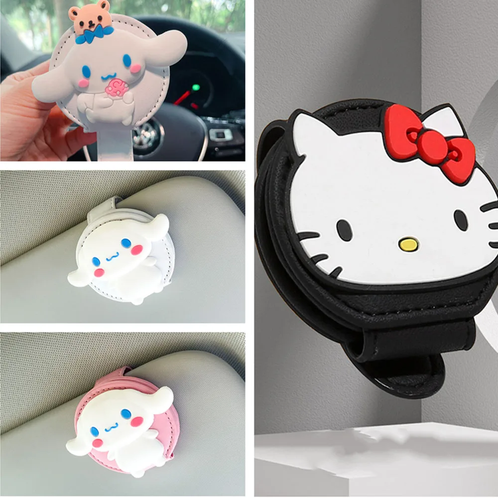 Anime Hellokts Cinnamorol Kawaii Car Eyeglass Holder Cartoon Auto Multi-Function Sunglasses Ticket Card Storage Clip Organizer