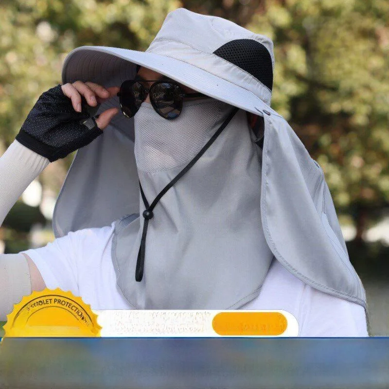 

Men's Outdoor Climbing Hat with Mask Full Face Sunshade Cap Summer Fishing Shoulder Length Sunshade Hat Breathable Quick Dry