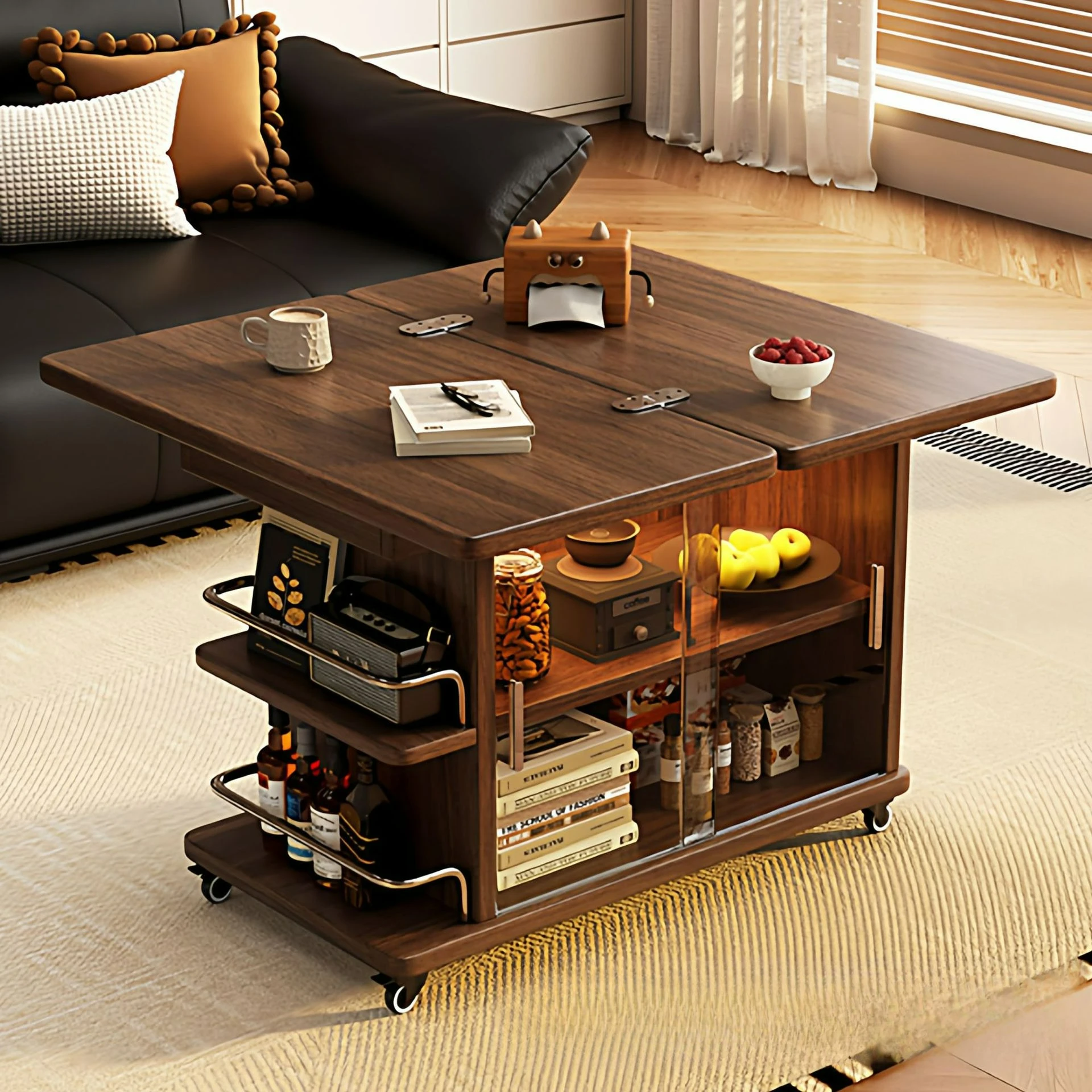 Factory Direct 2026 Top Rated Movable Sofa Side Table Folding Coffee Table Cart Living Room Household Solid Wood Sofa Side Cabin