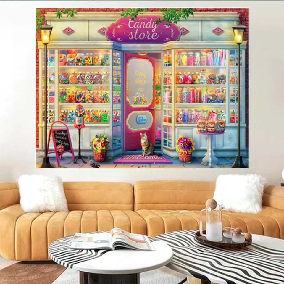 DiY 5D Candy Sweet Shop Full Diamond Painting Cross Stitch Kits Rhinestone Art High Quality Scenic Paint By Diamonds 2024 New