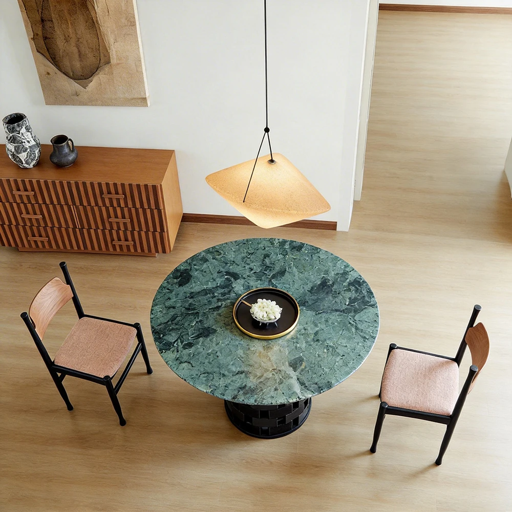 #Restaurant Dining Table Set 2 Seater Round Luxury Stone Dining Table With Upholstered Dining Chair