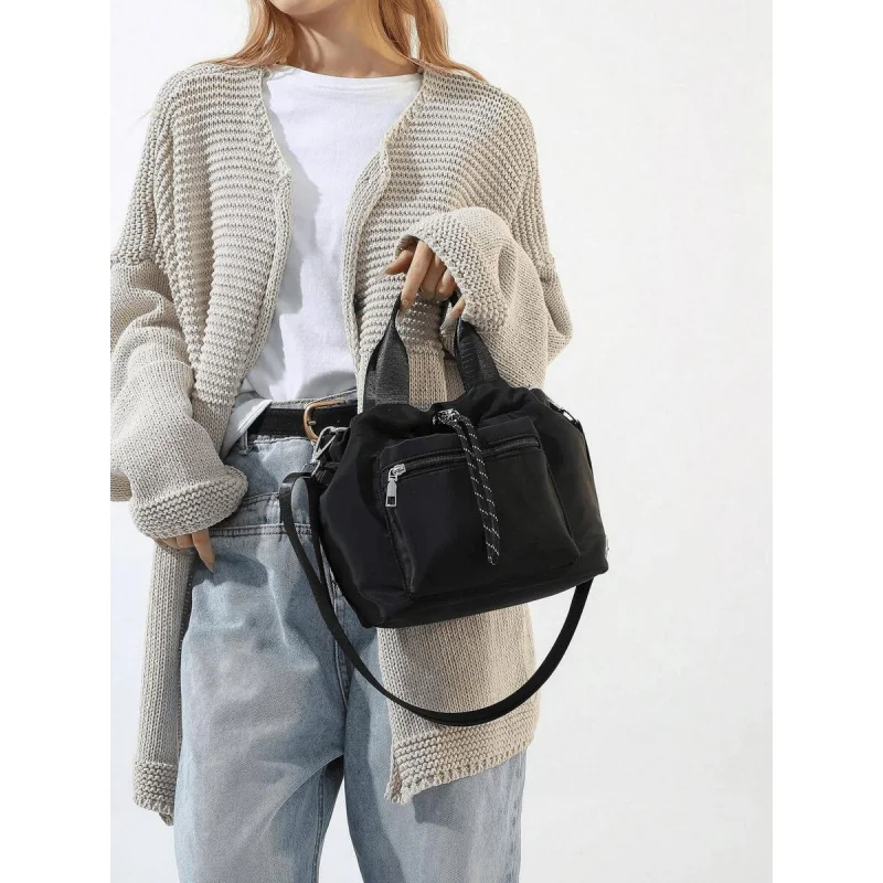 حقيبة دلو كاجوال للسيدات من النايلون مقاومة للماء بلون سادة وحقيبة يد وحقيبة كتف كروس #1