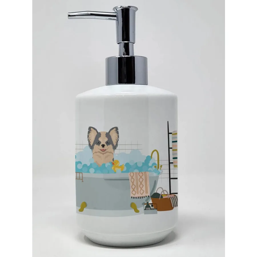 

Longhaired Blue and White Chihuahua Ceramic Soap Dispenser Hand Soap Dispenser Pump Bottles for Bathroom Kitchen Empty Refillab