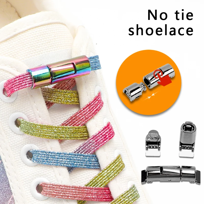 Classic Rainbow Flat Shoelace Without Ties Quick Release Round Press Lock Elastic Laces 8MM Width Kids Adult Leisure Accessories