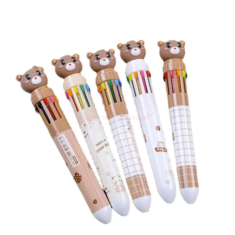 Urso Dos Desenhos Animados Grosso Silicone Caneta Esferográfica, Caneta Multicolor, Material Escolar e de Escritório, Papelaria Presente, 10 Cores, Kawaii, 30Pcs