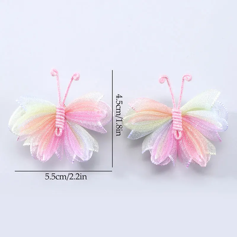 2Pcs Sweet Butterfly Hair Clip For Baby Girls Pink Glitter Hairpins Barrettes Kids Hair Ornament Rainbow Headwear Children Clips