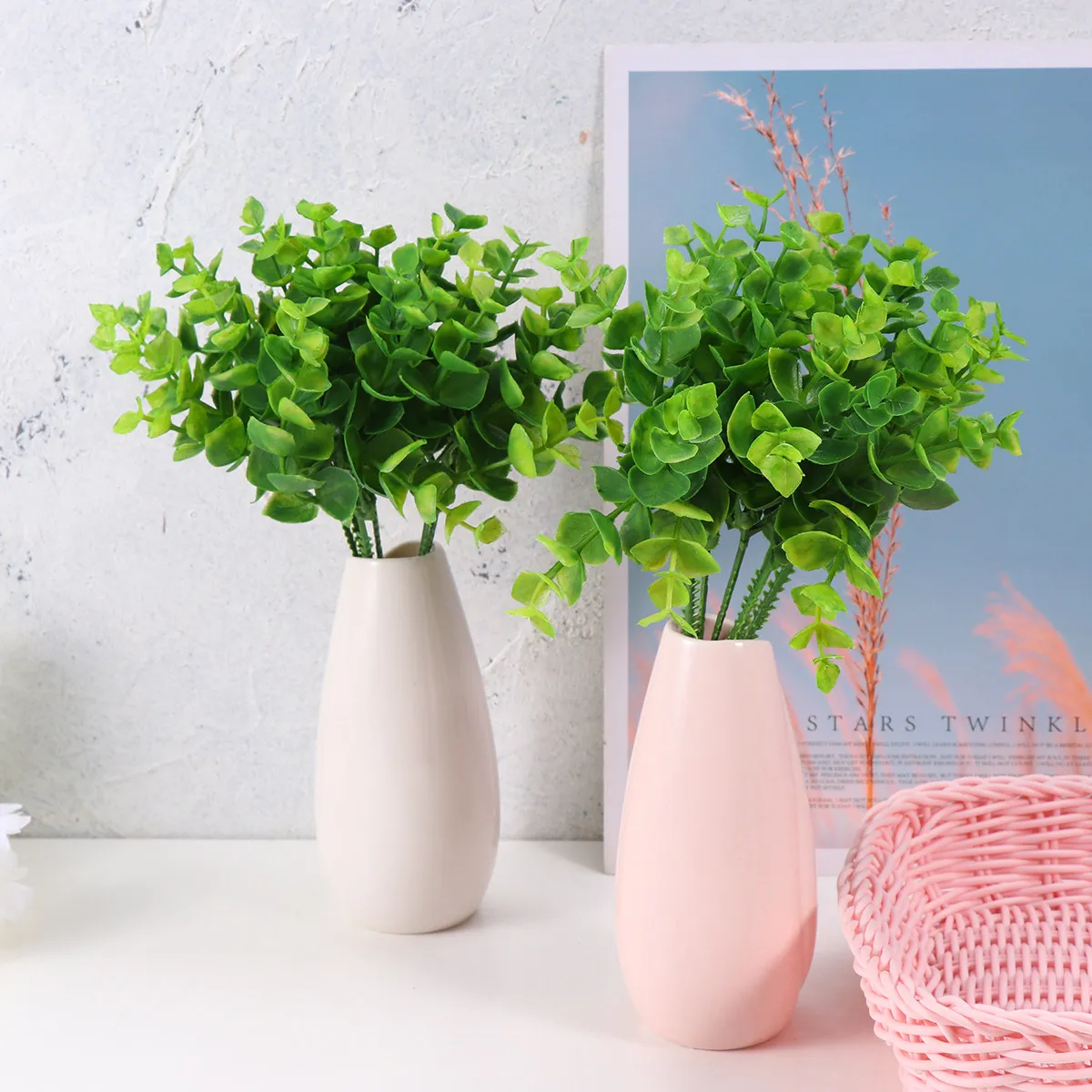 

12 шт. Искусственные листья эвкалипта, зеленые, среднего размера, реалистичные, для декора на свадьбу, дом, Рождество, праздники