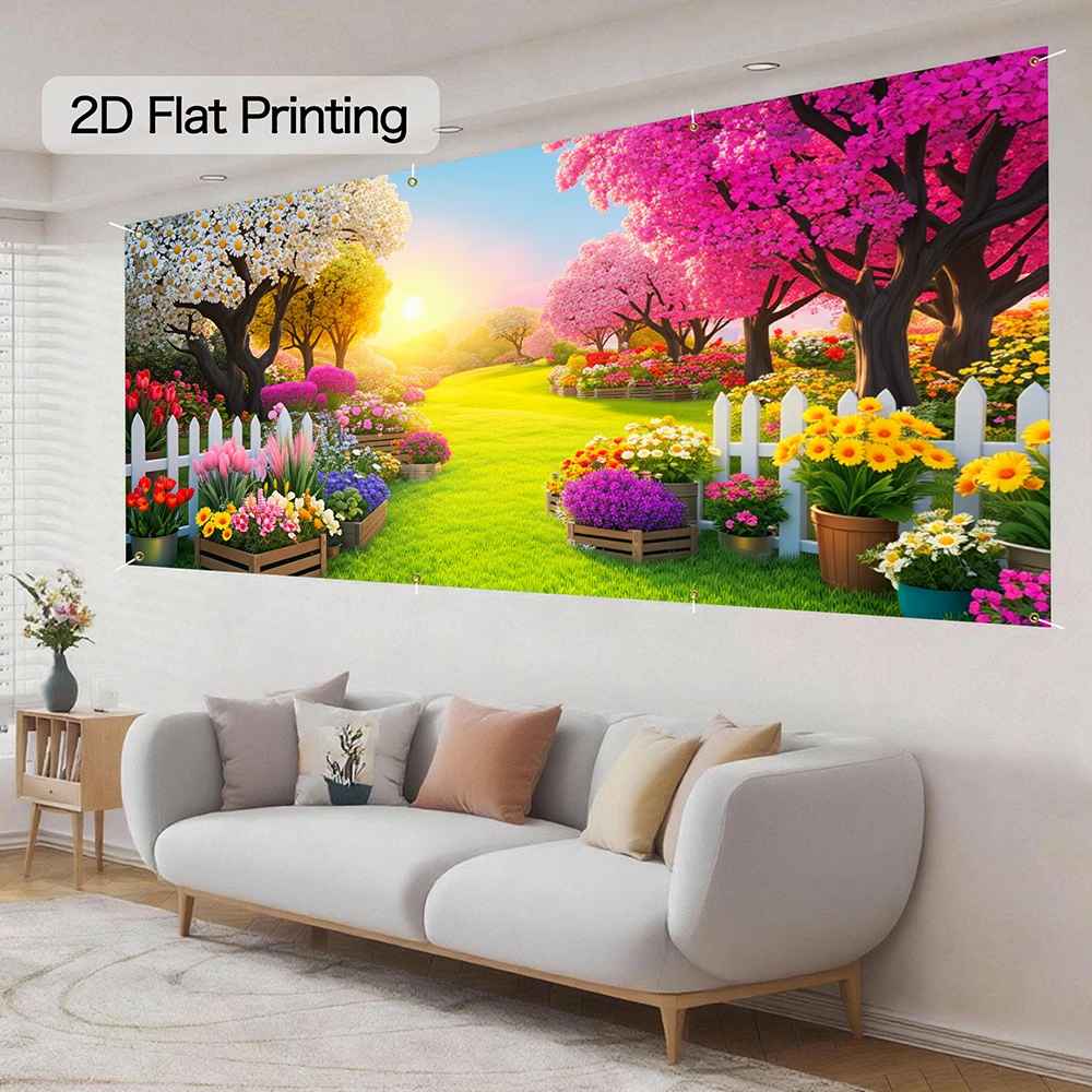 1pc Floral Garage Door Banner 13x6FT Colorful Flower & Greenery Backdrop Spring Easter Outdoor for Garden Parties Home Decor
