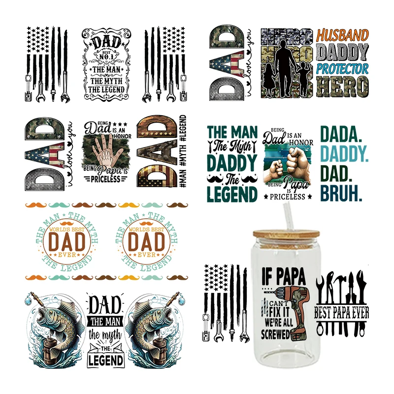 3D UV DTF Transfers Stickers 16oz Cup Wraps Dad Father's Day Printed For DIY Glass Ceramic Metal Leather Etc. D17043