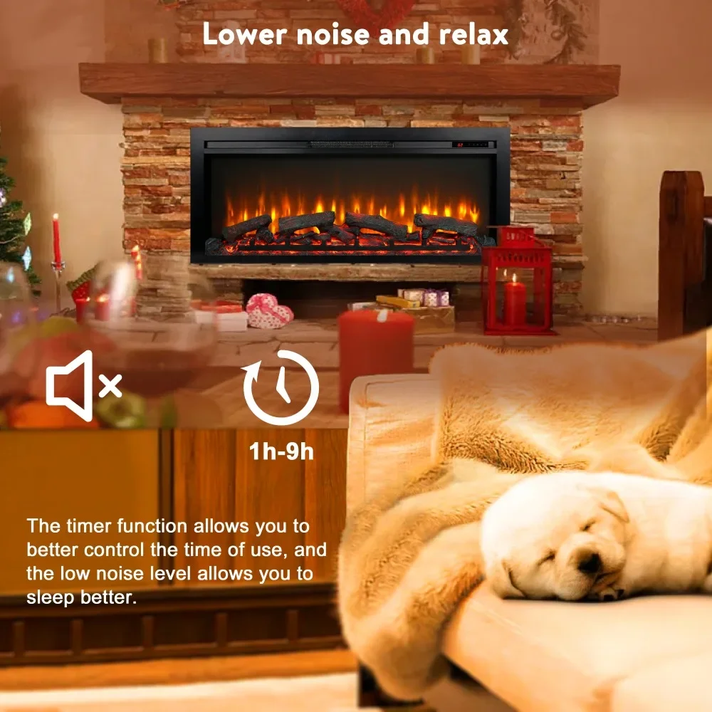 44 inch Electric Fireplace Heater，1400W, Fireplace Electric Wall Heater with Remote Control Touch Screen Timer