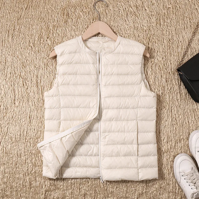 가을 겨울 초경량 화이트 덕다운 베스트 코트 여성 민소매 다운 조끼 재킷 여성용 짧은 따뜻한 푸퍼 탱크탑