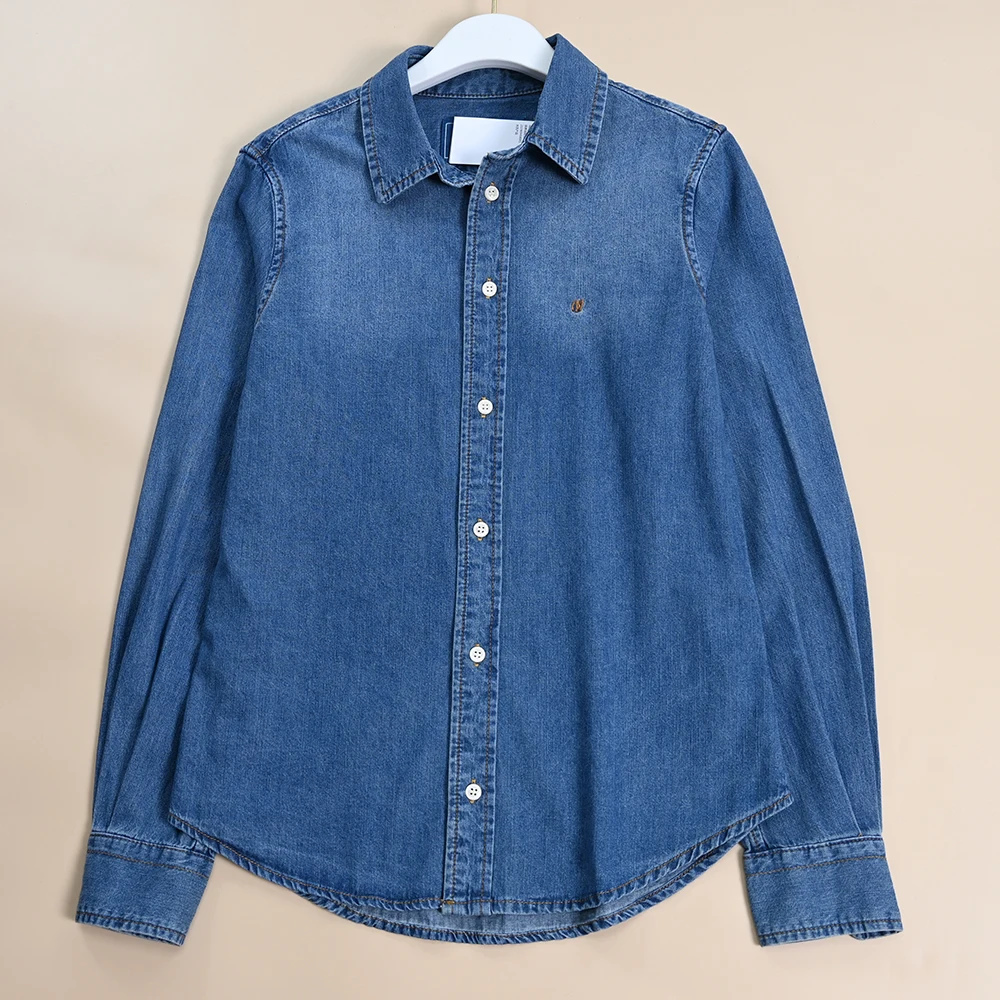 

New Sle Women's Embroidered Cotton Thin Long Sve Denim irt Commute Sle Loose Fit Regular Sve Long irt