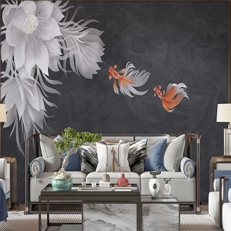 Custom Mural Wall Painting 3D Hand Painted Plant Flowers Fish Photo Wallpaper Bedroom Study Living Room TV Background 3D