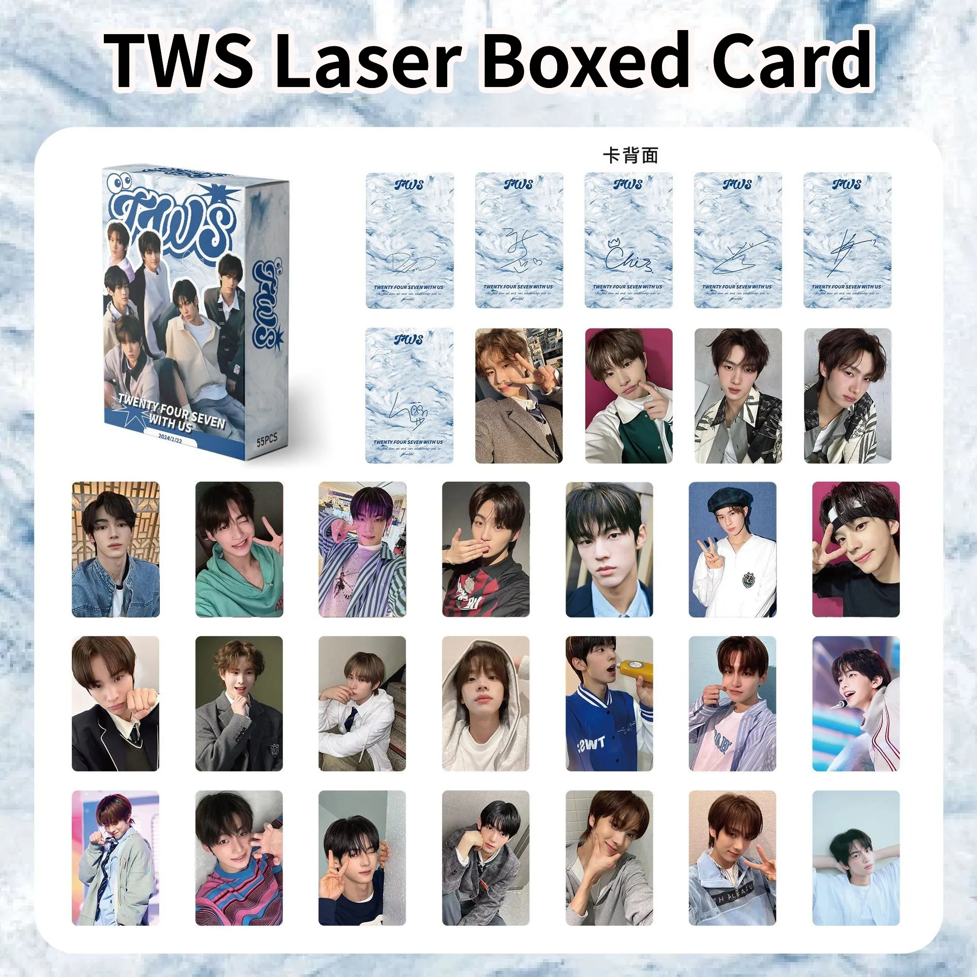 Kpop TWS Laser Boxed Card 55pcs/Set High Quality HD Photo Double Sides Printing Korean Style Coated LOMO Card Fans Collection