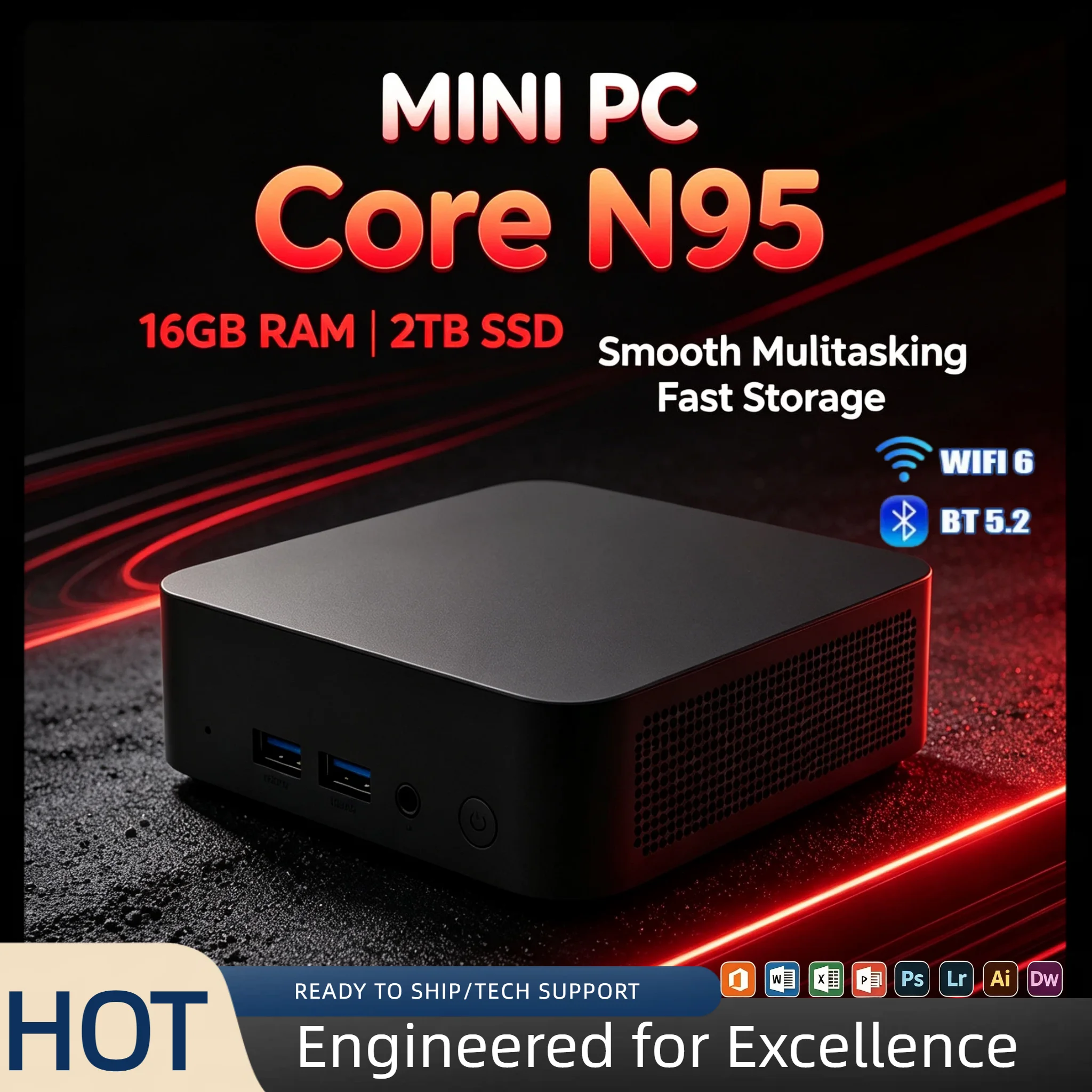 Intel Core N95 i9 10980HK 2026 Mini PC 2TB SSD Pocket Computer 4K 60Hz WiFi6 BT5.2 High Performance Pro Unit Core Speed