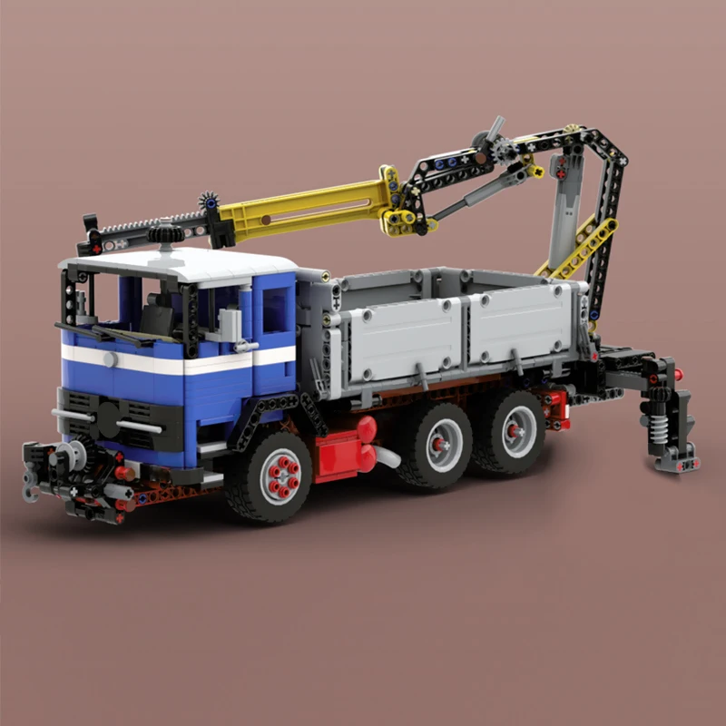 City Car Model MOC Building Bricks LP 2223 Trilateral Tipper And Medium Folding Crane Modular Technology Children Gifts Toy Suit