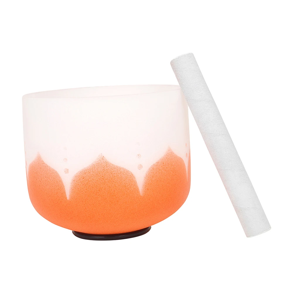 

M MBAT Singing Bowl 8 Inch Note D Crystal Orange Lotus Frosted Quartz Singing Bowl Rubber Stick Yoga Meditation Sound Healing