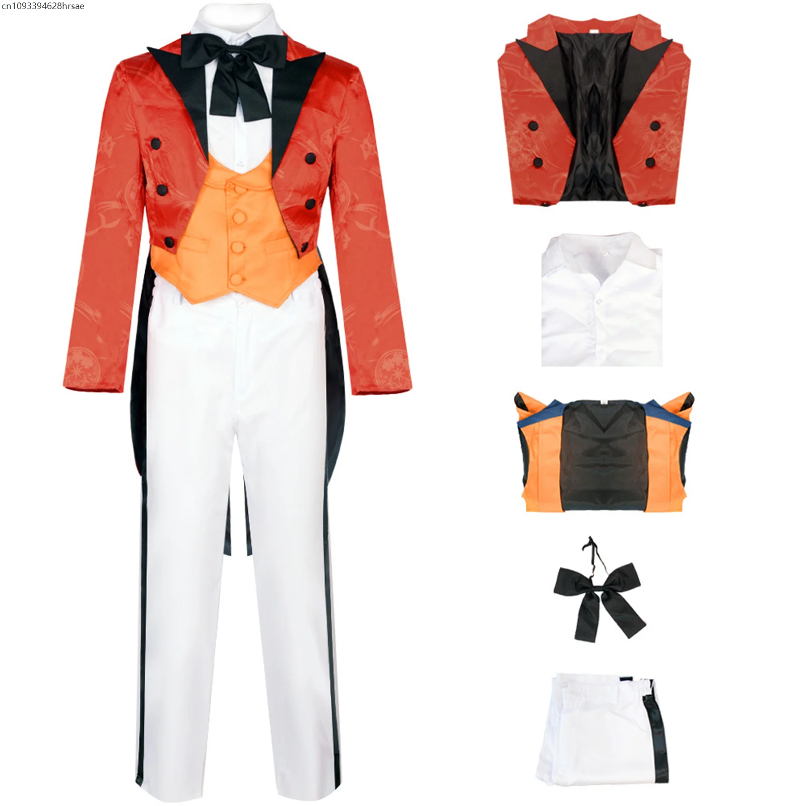 Traje de Esmoquin Vintage para Hombre, Chaqueta con Solapa, Chaleco Naranja, Pantalones Blancos, Corbata de Moño, Atuendo Elegante para Fiesta Formal o Carnaval