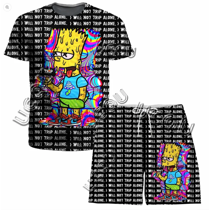 American Classic Anime 3d Printed T-Shirt Shorts Combination Men And Women Sports Suit Street Couple Style The Simpsons Set