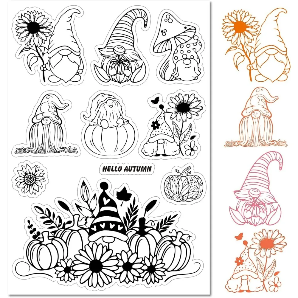 1pc Gnome Herbst Klar Gummi Stempel Sonnenblumen Regenschirm Kürbis Zwerg Transparente Silikon Dichtungen Stempel für Thanksgiving