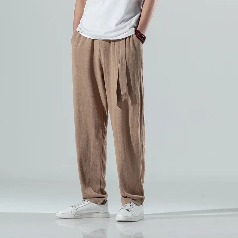 Spring Cotton Linen Pants Men Elastic Waist Casual Harem Pant Loose Sweatpants Traditional Chinese Trousers pantalons homme