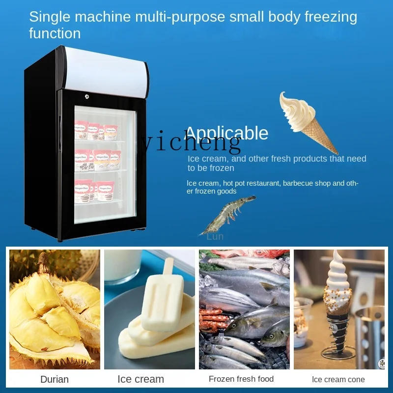 ZK Mini Vertical Ice Cream Small Freezer Ice Cream Freezer Glass Door Refrigerated Display Cabinet