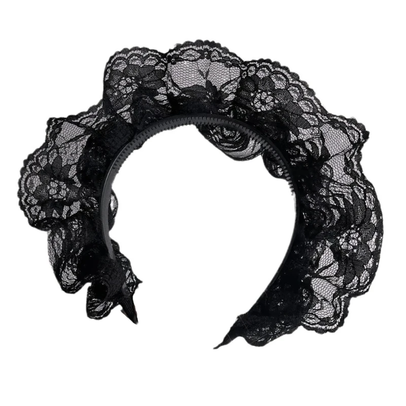 Lace Hairband for Female French Ruffle Lace Flower Hairhoop Elegant Dinner Party Headband Anime Mail Costume Accessories