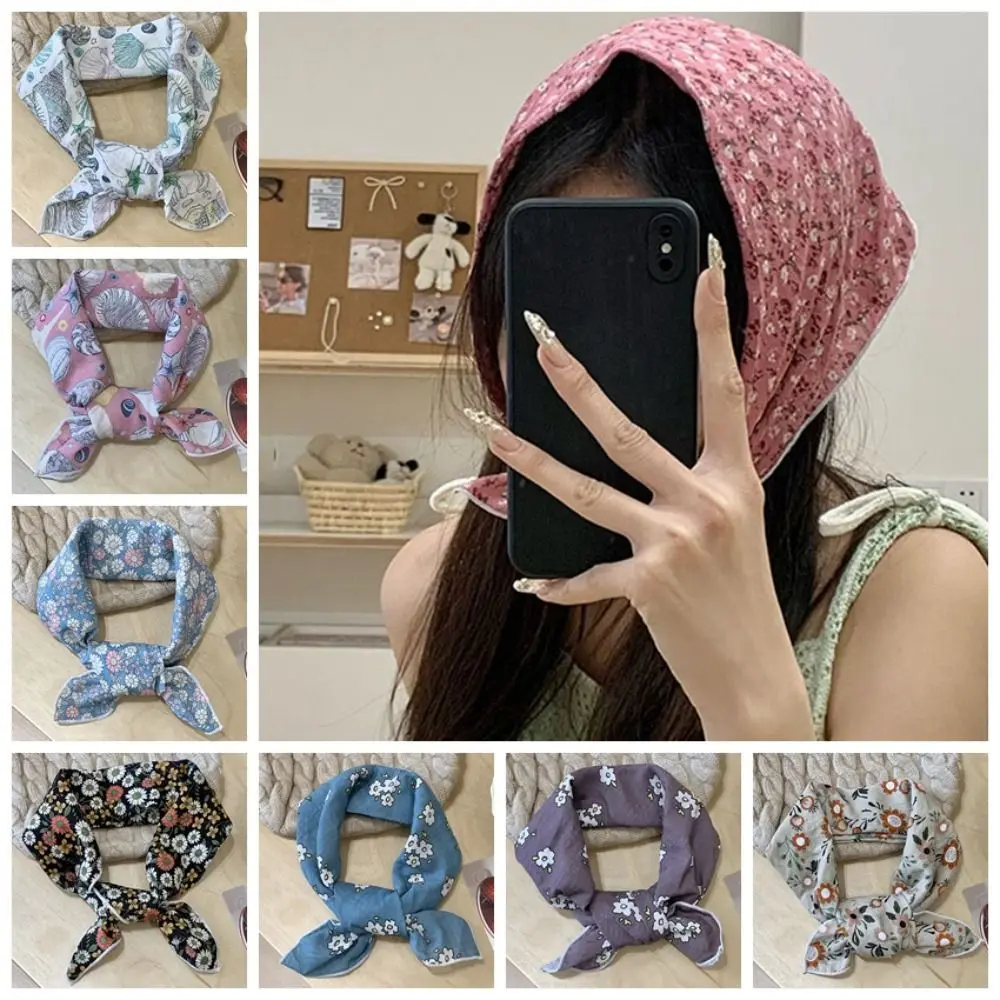 자외선 차단제 작은 사각형 스카프 헤어 밴드 Neckerchief Headscarf 의류 액세서리 한국 스타일 꽃 프린트 스카프 숙녀