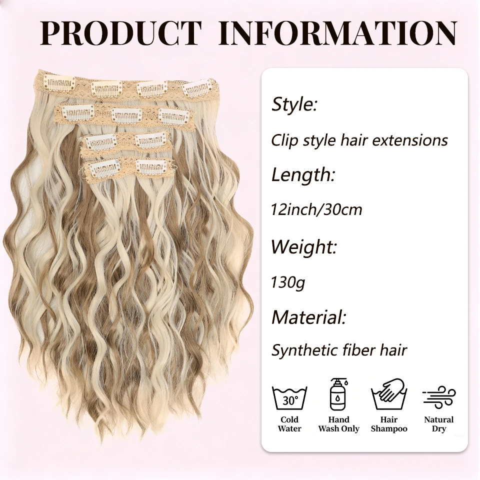 12 inch Four Piece Water Ripple Short Roll Clip Hair Extensions Suitable For Women's Daily Gatherings Gestivals And Celebrations