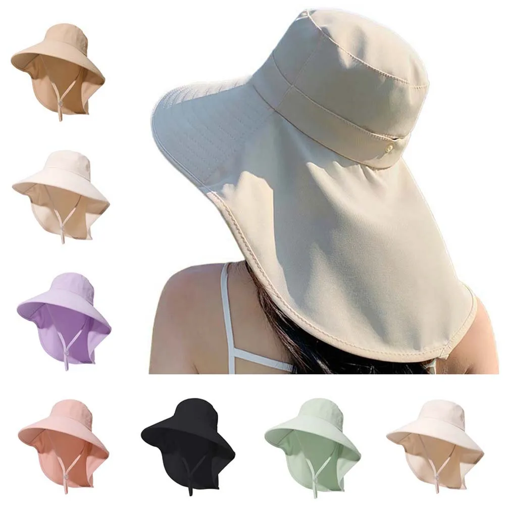 Hiking Hats Women Fisherman Hat with Neck Flap Long Wide Brim Wide Brim Bucket Hat Ultraviolet-proof Visor Cap